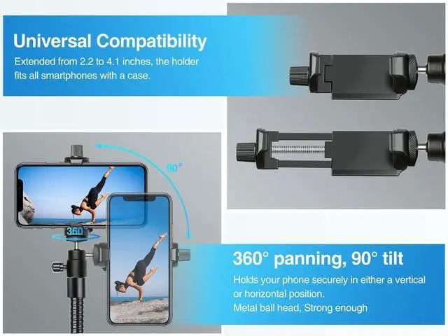 Alt view image 8 of 8 - 81" Tall Flexible Tripod Stand for iPhone with 17in Adjustable Gooseneck with Remote Compatible with iPhone 13 Pro Max / 13 Pro / 12 Pro Max, Android Phone