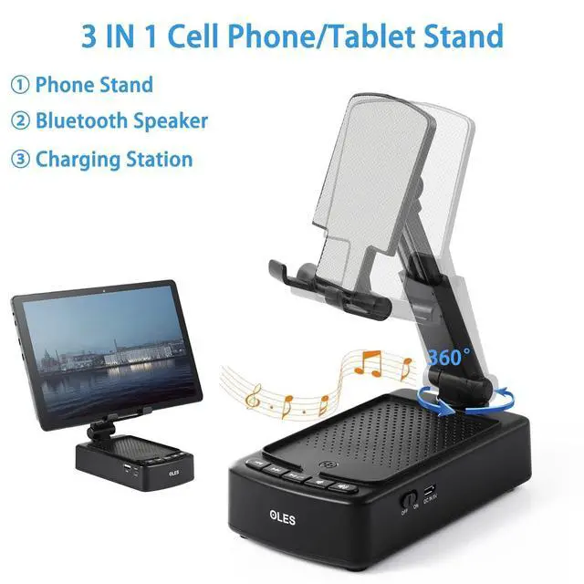 Alt view image 8 of 12 - Gifts for Men, Mobile Phone Stand with Bluetooth for Him Dad Women Who Want Nothing, Adjustable Tablet Holder with Wireless Speaker, Tech Gadgets for Table Desk, Unique Ideal
