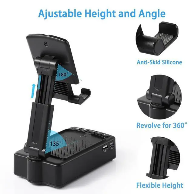 Alt view image 10 of 12 - Gifts for Men, Mobile Phone Stand with Bluetooth for Him Dad Women Who Want Nothing, Adjustable Tablet Holder with Wireless Speaker, Tech Gadgets for Table Desk, Unique Ideal