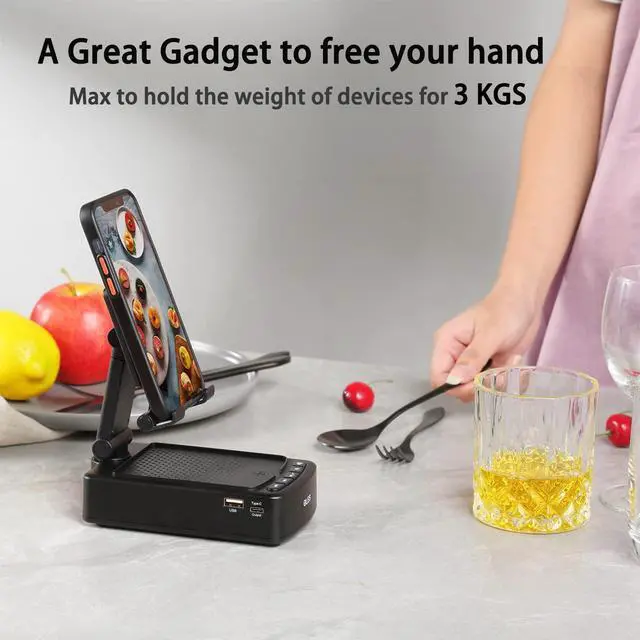 Alt view image 11 of 12 - Gifts for Men, Mobile Phone Stand with Bluetooth for Him Dad Women Who Want Nothing, Adjustable Tablet Holder with Wireless Speaker, Tech Gadgets for Table Desk, Unique Ideal