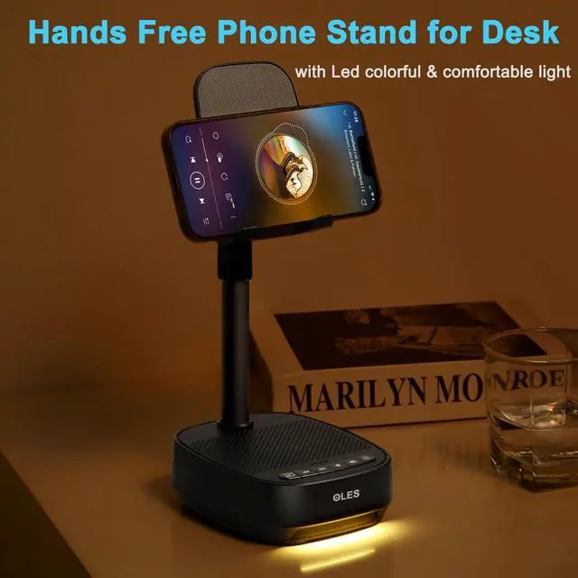 Alt view image 12 of 14 - Gifts for Men Women, Adjustable Cell Phone Stand with Wireless Bluetooth Speaker(7-11''Height), Unique Birthday Gifts for Dad Mom Him, Phone Holder Led Color Light for iPhone/Android/Tablets