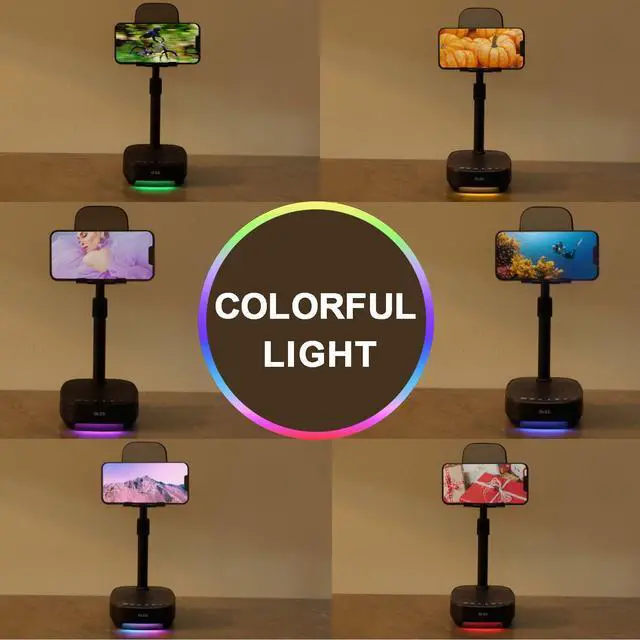 Alt view image 13 of 14 - Gifts for Men Women, Adjustable Cell Phone Stand with Wireless Bluetooth Speaker(7-11''Height), Unique Birthday Gifts for Dad Mom Him, Phone Holder Led Color Light for iPhone/Android/Tablets