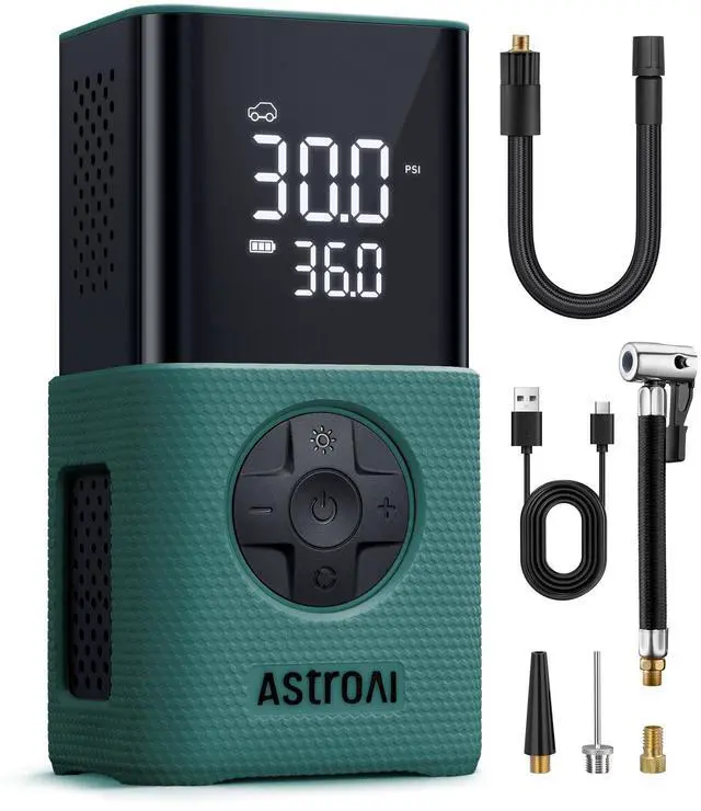 Alt view image 8 of 14 - Tire Inflator L7S Portable Air Compressor Cordless Bike Pump with Digital Dual Values Display, 150 PSI Car Tires Pump with LED Lights Air Pump for Cars, Motorcycles, Bikes, Balls Green