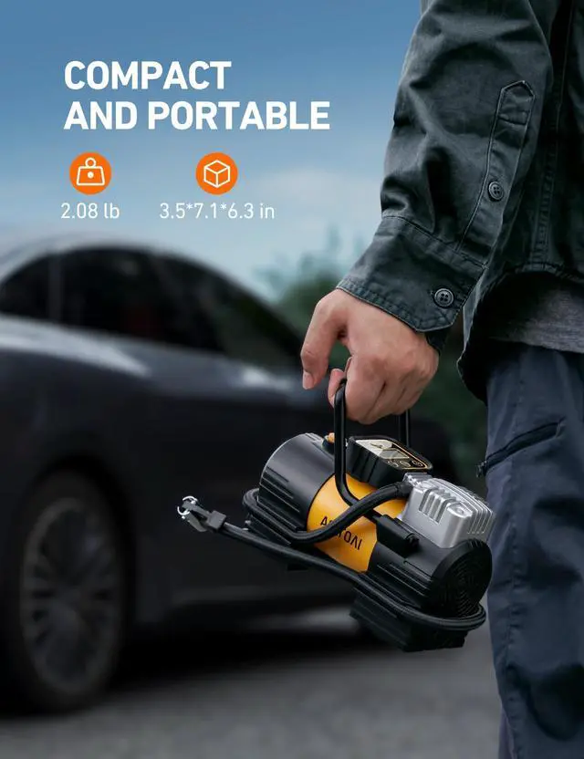 Alt view image 12 of 14 - Tire Inflator Portable Air Compressor (Up to 150 PSI) Tire Pump for Car 12V DC Digital Air Pump with 12 LEDs Super Bright Light for Bicycle, Motorcycle, Automotive Car Accessories