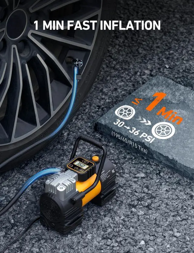 Alt view image 10 of 14 - Tire Inflator Portable Air Compressor (Up to 150 PSI) Tire Pump for Car 12V DC Digital Air Pump with 12 LEDs Super Bright Light for Bicycle, Motorcycle, Automotive Car Accessories