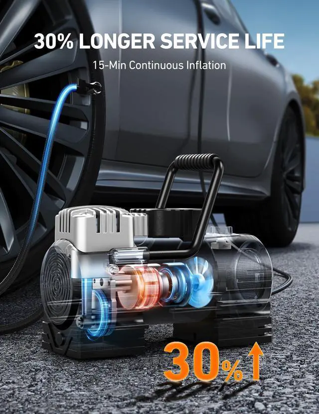 Alt view image 11 of 14 - Tire Inflator Portable Air Compressor (Up to 150 PSI) Tire Pump for Car 12V DC Digital Air Pump with 12 LEDs Super Bright Light for Bicycle, Motorcycle, Automotive Car Accessories