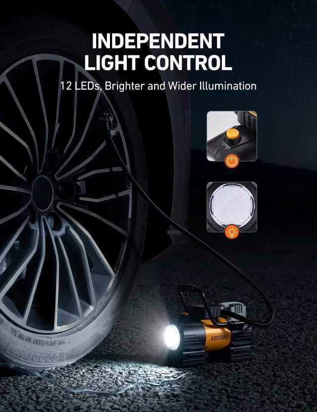 Alt view image 13 of 14 - Tire Inflator Portable Air Compressor (Up to 150 PSI) Tire Pump for Car 12V DC Digital Air Pump with 12 LEDs Super Bright Light for Bicycle, Motorcycle, Automotive Car Accessories
