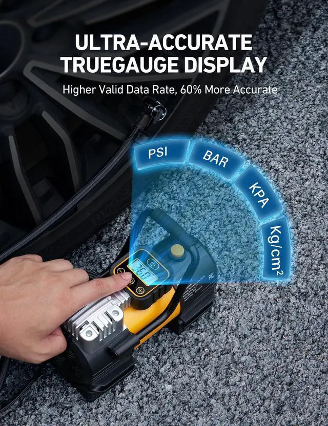 Alt view image 14 of 14 - Tire Inflator Portable Air Compressor (Up to 150 PSI) Tire Pump for Car 12V DC Digital Air Pump with 12 LEDs Super Bright Light for Bicycle, Motorcycle, Automotive Car Accessories