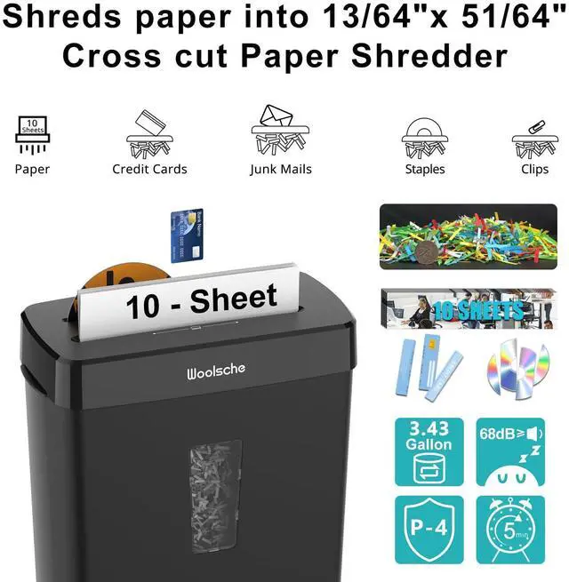 Alt view image 9 of 14 - Paper Shredder for Home,10-Sheet Cross Cut with 13L Basket, P-4 Security Level,3-Mode Design - Shreds CD and Credit Card,Shredders for Home Use