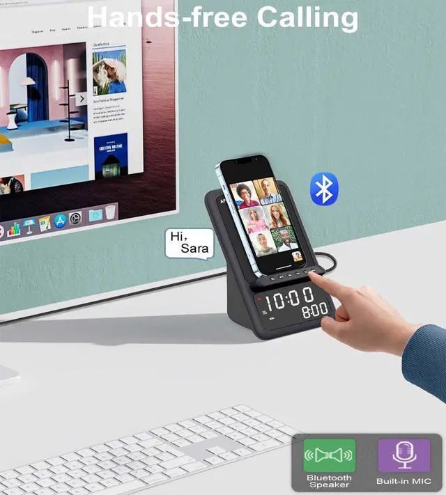 Alt view image 12 of 12 - Wireless Charging Station with Bluetooth Speaker and Alarm Clock,Wireless Charger Compatible with iPhone,Android Phones(Black)