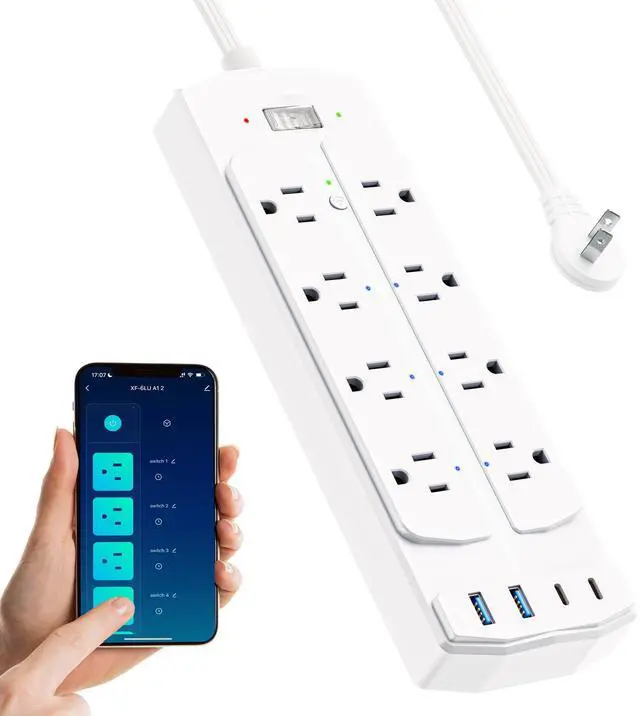 Alt view image 7 of 12 - 2 Prong Smart Plug Power Strip, 2 Prong to 3 Prong Outlet Adapter, Surge Protector 2000J, 5 FT Flat Plug Extension Cord with 8 Outlets 4 USB Ports(2 USB C), Wall Mountable, White