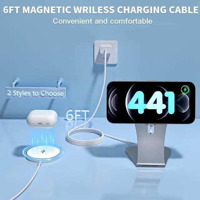 Alt view image 10 of 14 - Magnetic Wireless Charger for Apple iPhone 17 Mag Safe Charging,USB-C Charger Block & 6FT 15W Fast Wireless Charging Pad Stand for iPhone 17/17Air/17Pro/17 ProMax/16/16 Plus/15/14/13/12 Series,AirPods