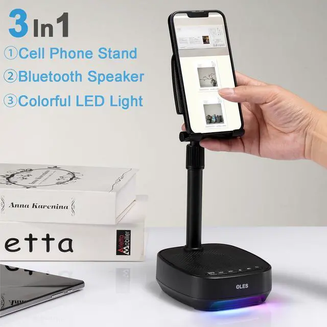 Alt view image 9 of 14 - Gifts for Men Women, Adjustable Cell Phone Stand with Wireless Bluetooth Speaker(7-11''Height), Unique Birthday Gifts for Dad Mom Him, Phone Holder Led Color Light for iPhone/Android/Tablets