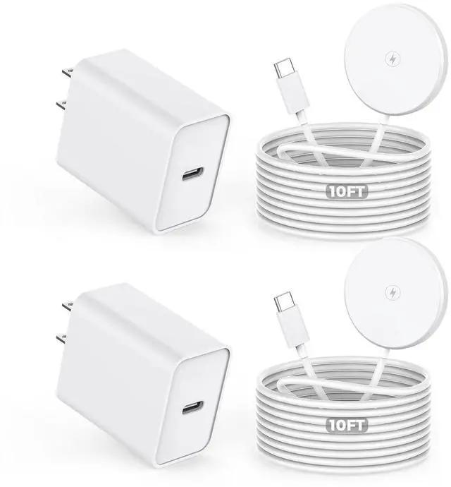 Alt view image 8 of 14 - Apple MFi CertifiedMagnetic Wireless Charger,2Pack 10FT Apple Mag-safe Charger,Fast MagSafe Charging Wireless iPhone Charge Pad USB C Block Adapter for iPhone 17 Pro Max/17e/Air/16/15/14/13,Air-Pods