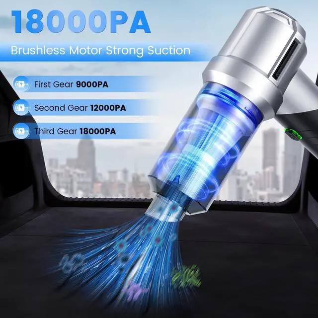 Alt view image 9 of 14 - Car Vacuum Portable Cordless with 18000PA Super Suction, 4 in 1 Portable Air Blower/Car Vacuum 90°Foldable Handheld Rechargeable Brushless Motor, Gifts for Valentine's Day for Home, PC