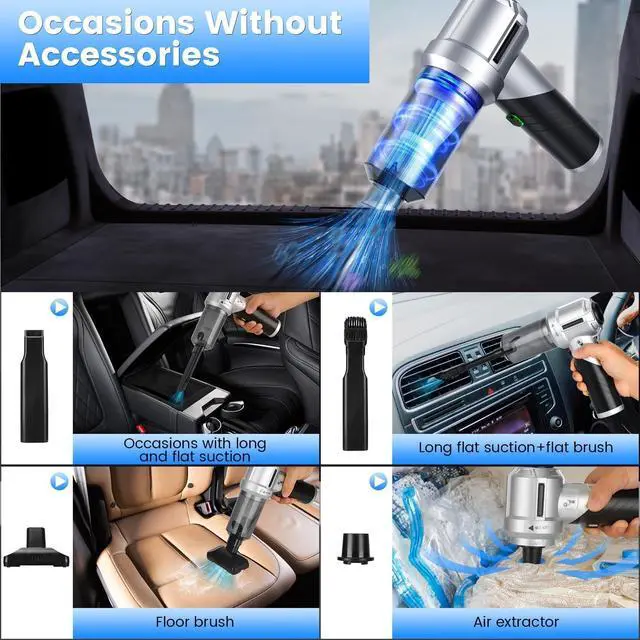 Alt view image 14 of 14 - Car Vacuum Portable Cordless with 18000PA Super Suction, 4 in 1 Portable Air Blower/Car Vacuum 90°Foldable Handheld Rechargeable Brushless Motor, Gifts for Valentine's Day for Home, PC