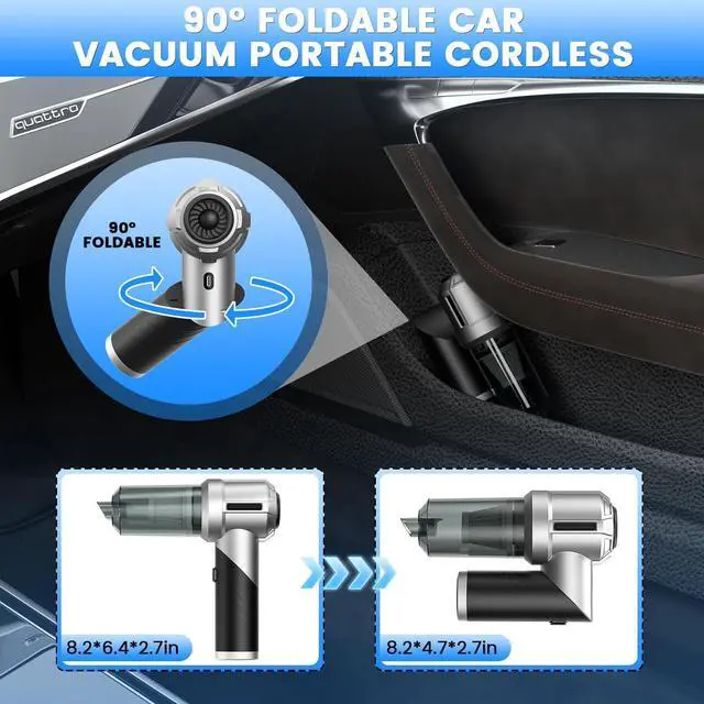 Alt view image 12 of 14 - Car Vacuum Portable Cordless with 18000PA Super Suction, 4 in 1 Portable Air Blower/Car Vacuum 90°Foldable Handheld Rechargeable Brushless Motor, Gifts for Valentine's Day for Home, PC