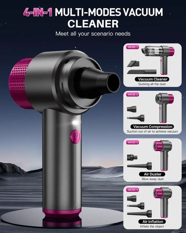 Alt view image 10 of 14 - Handheld Cordless Car Vacuum Cleaner, 4-in-1 Portable Mini Car Vacuum Cleaner, 15000PA High Power & Air Duster with LED Light for Home Office