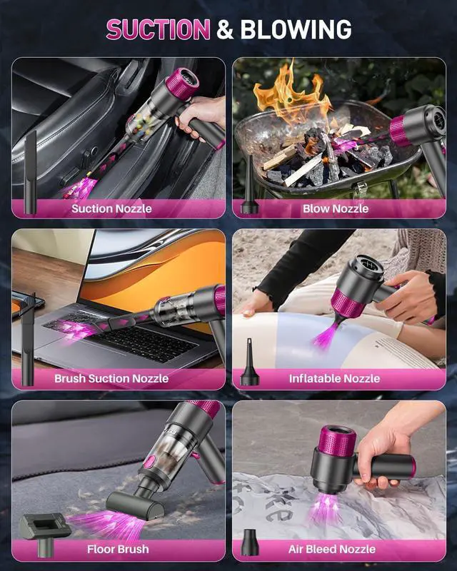 Alt view image 11 of 14 - Handheld Cordless Car Vacuum Cleaner, 4-in-1 Portable Mini Car Vacuum Cleaner, 15000PA High Power & Air Duster with LED Light for Home Office