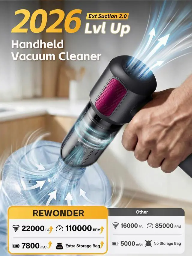 Alt view image 9 of 14 - Handheld Car Vacuum Cleaner, 22000Pa & 110000RPM Powerful Suction Car Vacuum, Cordless Portable Vacuum with 7800mAh Battery, Multi-Nozzles & Storage Bag for Car, Home, Pet Hair Cleaning