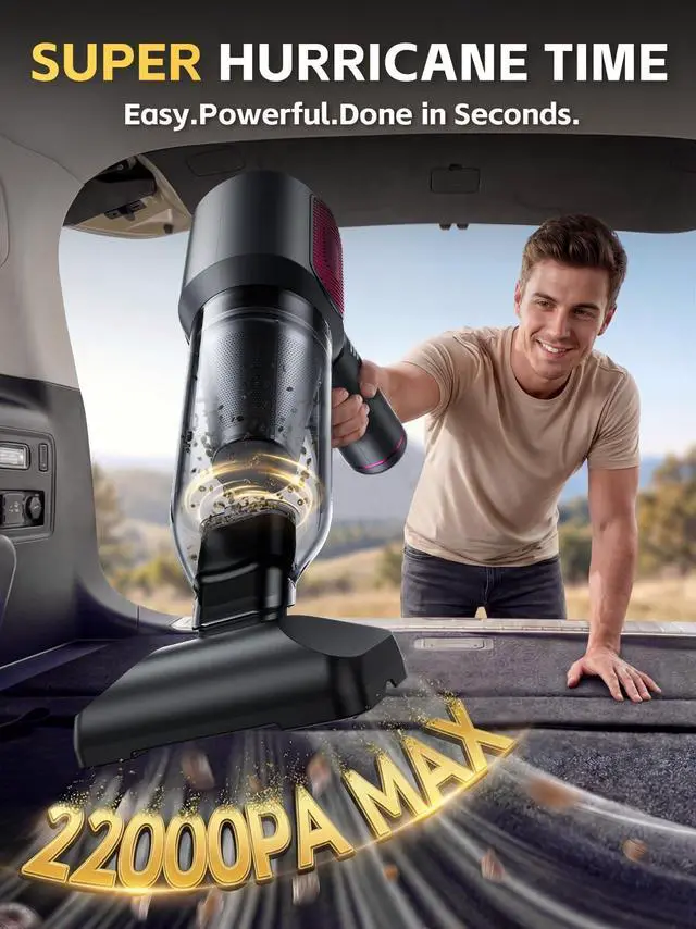 Alt view image 10 of 14 - Handheld Car Vacuum Cleaner, 22000Pa & 110000RPM Powerful Suction Car Vacuum, Cordless Portable Vacuum with 7800mAh Battery, Multi-Nozzles & Storage Bag for Car, Home, Pet Hair Cleaning