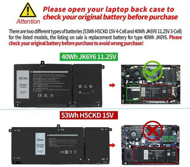 Alt view image 14 of 14 - 40Wh JK6Y6 11.25V Laptop Battery for Dell Inspiron 5300 5301 5401 5402 5408 5409 5501 5508 5509 5400 5406 7405 7300 7306 7500 7506 2-in-1 Silver Latitude 3410 3510 Vostro 5301 5401 5501 C5KG6 CF5RH