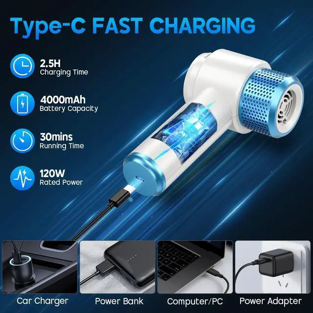 Alt view image 11 of 14 - Handheld Car Vacuum Cleaner, 16000PA Hand Held Vacuum Portable Cordless, 2 in 1 Air Duster and Vacuum Cleaner with LED Light, Multi-Nozzles, 120W High Power Mini Vacuum for Home, Pet, Office