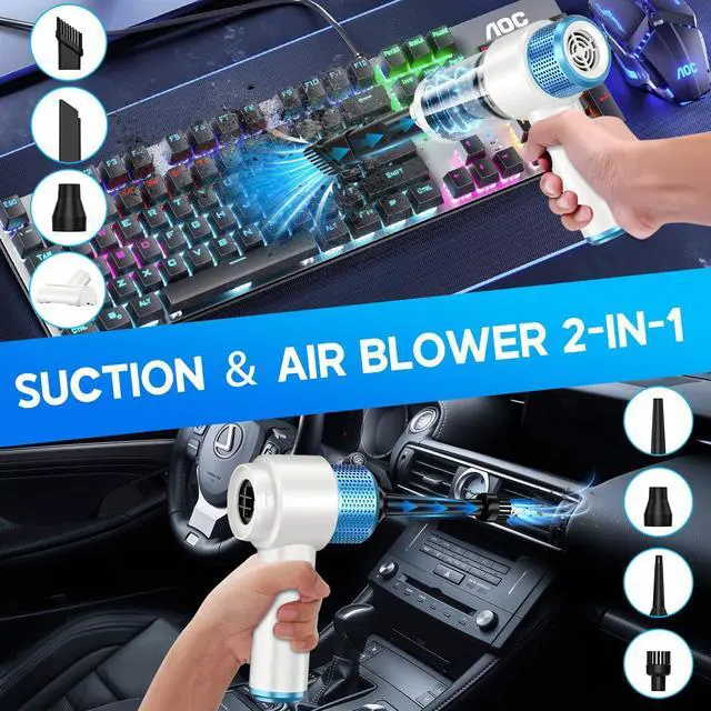 Alt view image 10 of 14 - Handheld Car Vacuum Cleaner, 16000PA Hand Held Vacuum Portable Cordless, 2 in 1 Air Duster and Vacuum Cleaner with LED Light, Multi-Nozzles, 120W High Power Mini Vacuum for Home, Pet, Office