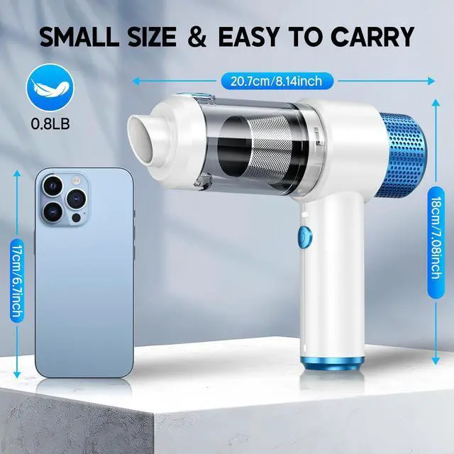 Alt view image 14 of 14 - Handheld Car Vacuum Cleaner, 16000PA Hand Held Vacuum Portable Cordless, 2 in 1 Air Duster and Vacuum Cleaner with LED Light, Multi-Nozzles, 120W High Power Mini Vacuum for Home, Pet, Office