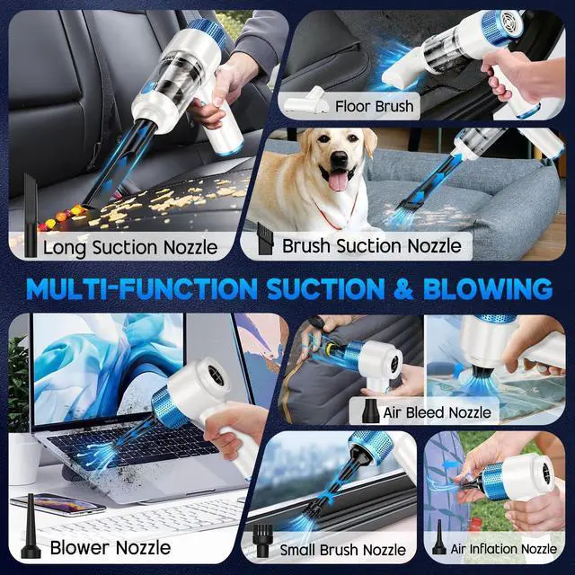 Alt view image 13 of 14 - Handheld Car Vacuum Cleaner, 16000PA Hand Held Vacuum Portable Cordless, 2 in 1 Air Duster and Vacuum Cleaner with LED Light, Multi-Nozzles, 120W High Power Mini Vacuum for Home, Pet, Office