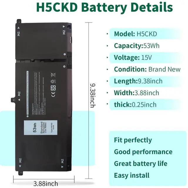 Alt view image 12 of 14 - 53Wh H5CKD 15V Battery Replacement for Dell Inspiron 5400 5406 7405 7300 7306 7500 7506 2-in-1 Silver 5300 5301 5401 5402 5408 5409 5501 5502 5508 5509 Series Latitude 3410 3510 Vostro 5300 5301 7T8CD