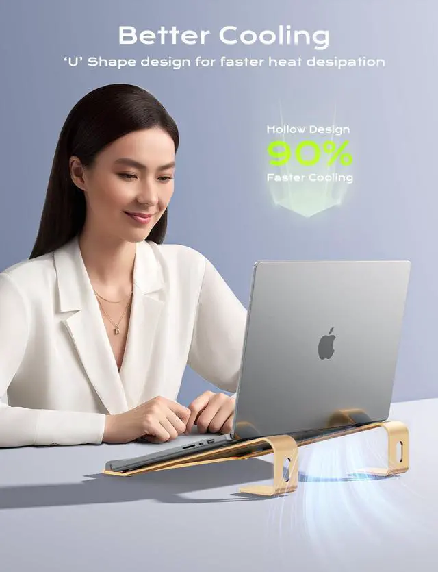 Alt view image 11 of 14 - Aluminum Laptop Stand, Notebook Stand with Wrist Rest, Ergonomic Detachable Laptop Mount, Computer Stand Compatible with 10-17'' All Laptops Such as MacBook Air Pro/HP/Dell/Lenovo, Gold