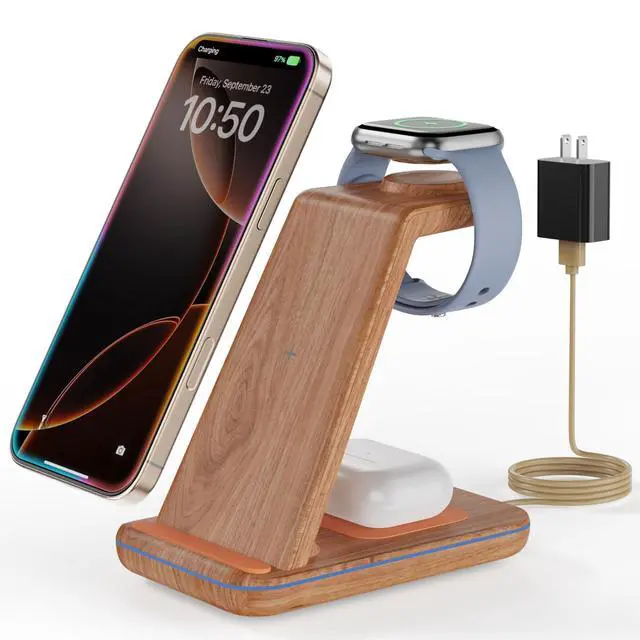 Alt view image 8 of 14 - 3 in 1 Wireless Charging, Wireless Charger Stand for Multiple Apple Devices, Wireless Charger for iPhone 17 16 15 14 13 12 11 Pro Max XS XR 8, Apple Watch 11 9 8 7 6 SE 5 4 3 2, AirPods 3/2/Pro