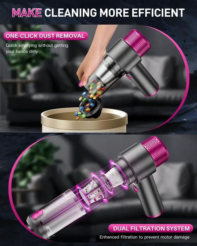 Alt view image 12 of 14 - Handheld Cordless Car Vacuum Cleaner, 4-in-1 Portable Mini Car Vacuum Cleaner, 15000PA High Power & Air Duster with LED Light for Home Office