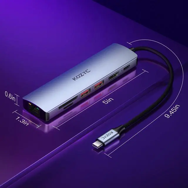 Alt view image 14 of 14 - USB C Hub Ethernet Multiport Adapter, 7-in-1 USB C Hub with HDMI 4K@60Hz, 1Gbps Ethernet, 100W PD, 2 USB 3.2 Gen2 10Gbps Data, SD/TF Card Slots Port, Compatible with MacBook Air/Pro, XPS13/15