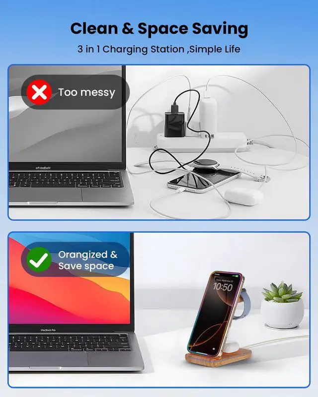 Alt view image 14 of 14 - 3 in 1 Wireless Charging, Wireless Charger Stand for Multiple Apple Devices, Wireless Charger for iPhone 17 16 15 14 13 12 11 Pro Max XS XR 8, Apple Watch 11 9 8 7 6 SE 5 4 3 2, AirPods 3/2/Pro