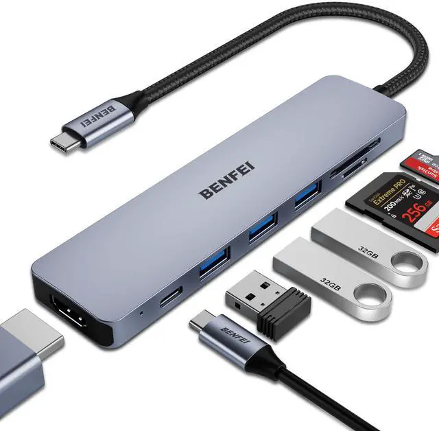 Alt view image 8 of 14 - USB C HUB 7-in-1 with HDMI(4K@60Hz,Certified), 100W Power Delivery, 3*USB 3.0, SD/TF Card Reader(160MB/s) Compatible with iPhone 15 Pro/Max, MacBook, iPad Pro, iMac, S23, XPS17