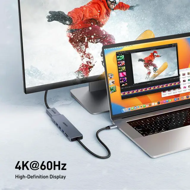 Alt view image 10 of 14 - USB C HUB 7-in-1 with HDMI(4K@60Hz,Certified), 100W Power Delivery, 3*USB 3.0, SD/TF Card Reader(160MB/s) Compatible with iPhone 15 Pro/Max, MacBook, iPad Pro, iMac, S23, XPS17