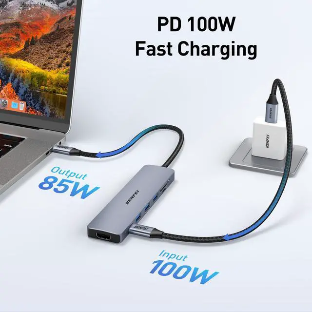 Alt view image 13 of 14 - USB C HUB 7-in-1 with HDMI(4K@60Hz,Certified), 100W Power Delivery, 3*USB 3.0, SD/TF Card Reader(160MB/s) Compatible with iPhone 15 Pro/Max, MacBook, iPad Pro, iMac, S23, XPS17