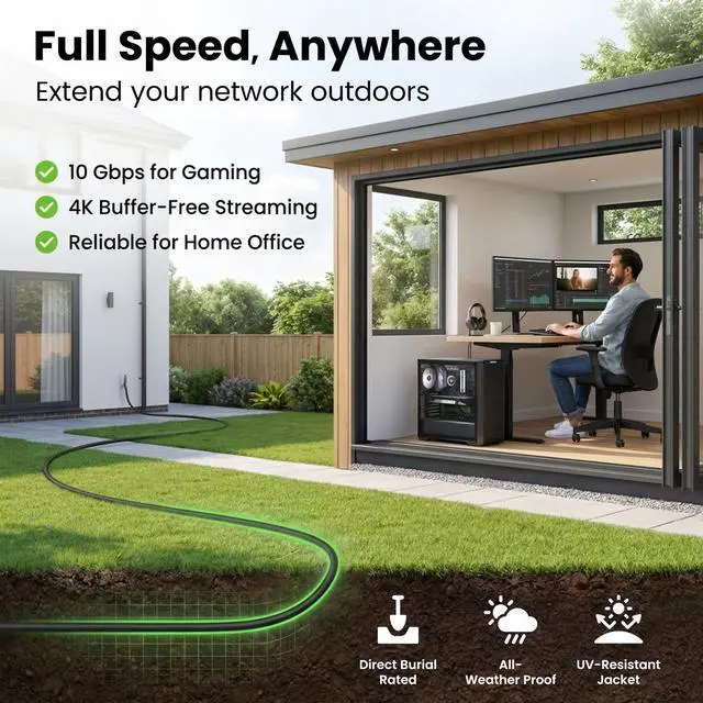 Alt view image 9 of 14 - Cat6 Ethernet Cable 200ft, Outdoor Direct Burial Cat 6 Cable 24AWG High Speed Up to 10Gbps, LLDPE (PE) UV-Resistant Waterproof Jacket, CCA RJ45 Network Internet Cable for Router- Black,200FT