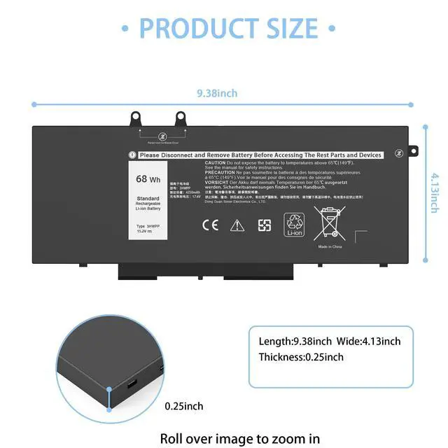 Alt view image 14 of 14 - 68Wh 3HWPP Laptop Battery Replacement for Dell Latitude 5410 5510 5401 5411 5501 5511 Precision 3541 3551, Inspiron 7706 2-in-1, 17 7500/7506 2-in-1 Black 10X1J N2NLL 1VY7F 451-BCMN 15.2V