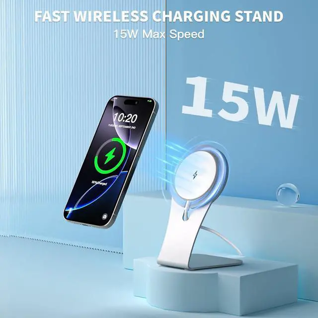 Alt view image 9 of 14 - Magnetic Wireless Charger for Apple iPhone 17 Mag Safe Charging,USB-C Charger Block & 6FT 15W Fast Wireless Charging Pad Stand for iPhone 17/17Air/17Pro/17 ProMax/16/16 Plus/15/14/13/12 Series,AirPods