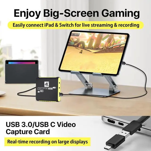 Alt view image 7 of 8 - Capture Card for Nintendo Switch 2, Switch 1, OLED, Steam Deck, PS4, PS5, Xbox, USB3.0 1080P 60FPS Streaming, 4K@30Hz HDMI Passthrough, Plug and Play, Compatible with OBS,YouTube,TikTok, Mac,Windows