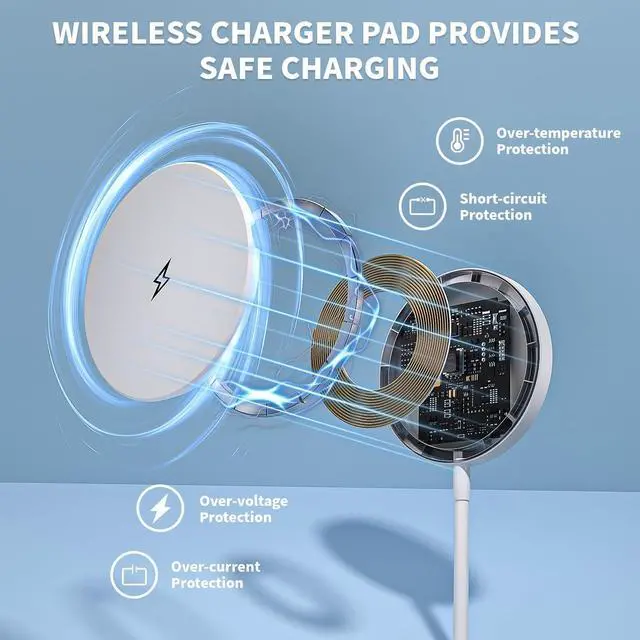 Alt view image 11 of 14 - Magnetic Wireless Charger for Apple iPhone 17 Mag Safe Charging,USB-C Charger Block & 6FT 15W Fast Wireless Charging Pad Stand for iPhone 17/17Air/17Pro/17 ProMax/16/16 Plus/15/14/13/12 Series,AirPods