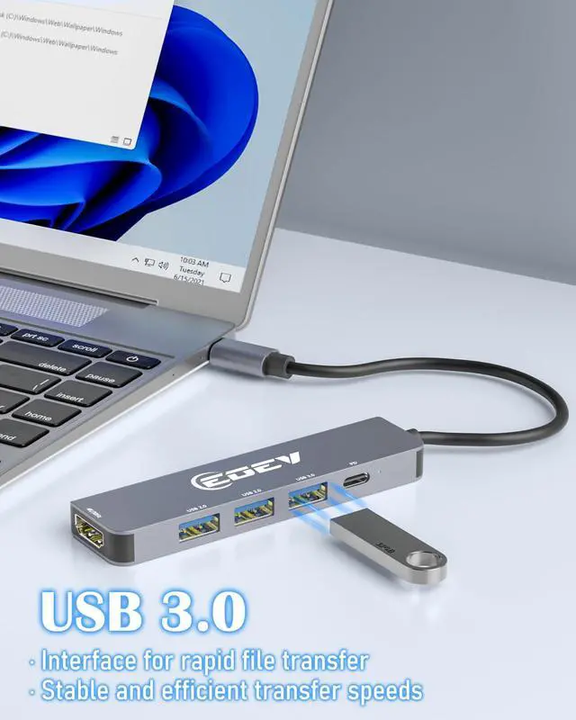 Alt view image 10 of 14 - 5 in 1 USB C Hub Multi-Port Adapter USB A 3.0 5Gbps Data Ports, 2X USB A 2.0 with PD 100W Charging, Type-C to HDMI Adapter 4K@30Hz Data Ports for PC, Desktop, Mac Book Air pro Dell and More (Silver)