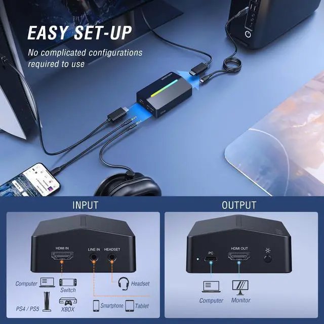 Alt view image 11 of 14 - Video Capture Card, HD 1080 60fps for Audio Video, Gaming, Live Streaming, 4K HDMI to USB Capture Card Compatible with PS4/Windows/Mac OS/Switch/Xbox-V3
