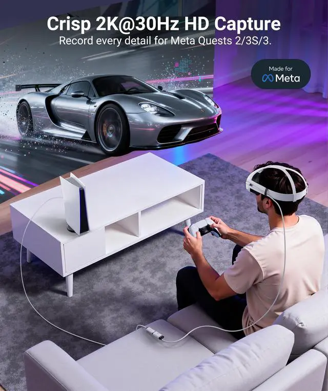Alt view image 9 of 14 - 2K@30Hz Video Capture Card with 100W PD Charging 5FT Compatible with Quest 3S/3/2, Made for Meta, 4K Input HDMI Female to USB-C Capture Card for Stream VR Game Recording for Switch, PS5, iPad