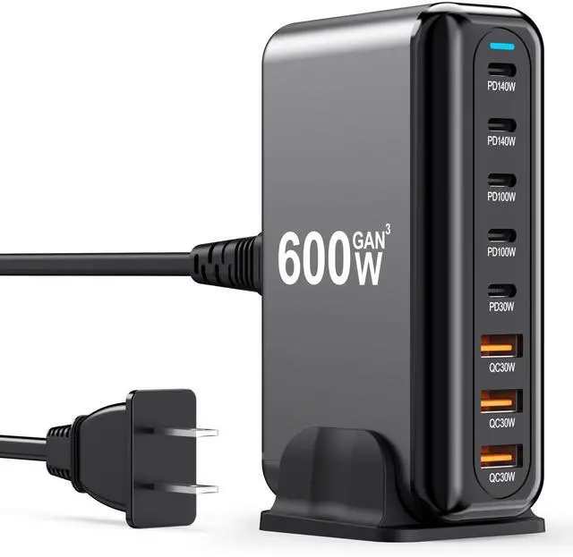 Alt view image 8 of 14 - 600W USB C Charger 8 Port PD 140W 100W 65W 45W 20W GaN Wall Charger Adapter Plug Fast Charging Station Block for MacBook Pro/Air, iPad, iPhone 17 16 Galaxy S26 Pixel Dell Laptop Type C Phone Android