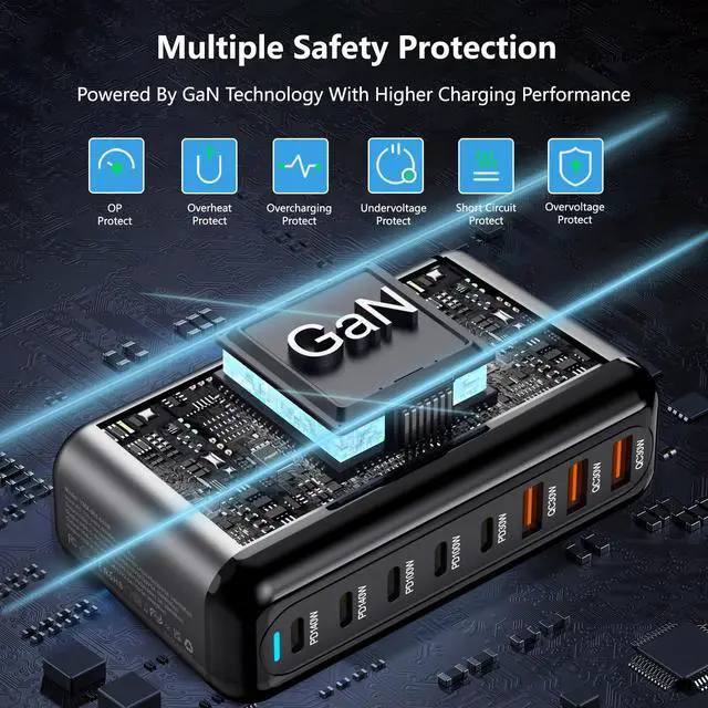 Alt view image 13 of 14 - 600W USB C Charger 8 Port PD 140W 100W 65W 45W 20W GaN Wall Charger Adapter Plug Fast Charging Station Block for MacBook Pro/Air, iPad, iPhone 17 16 Galaxy S26 Pixel Dell Laptop Type C Phone Android