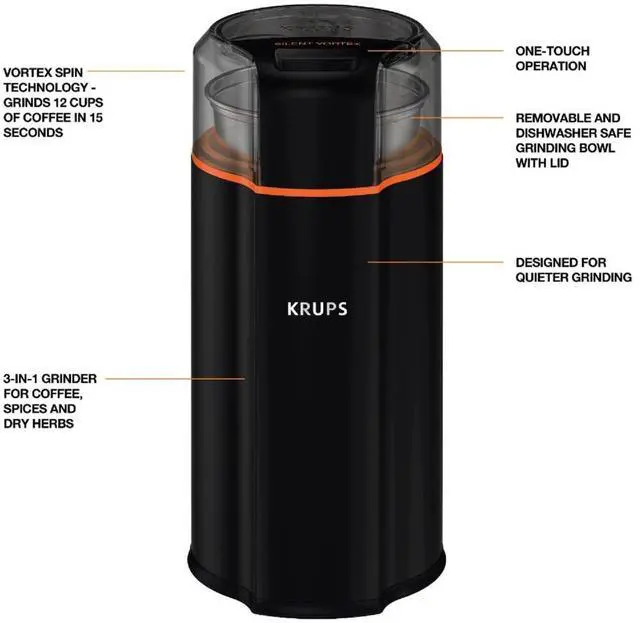 Alt view image 14 of 14 - Silent Vortex Electric Coffee Grinder: 3 oz Capacity, 5x Quieter, 175W Motor for Coffee Beans, Spices & Herbs - Removable Dishwasher-Safe Bowl, 12-Cup Yield, Black